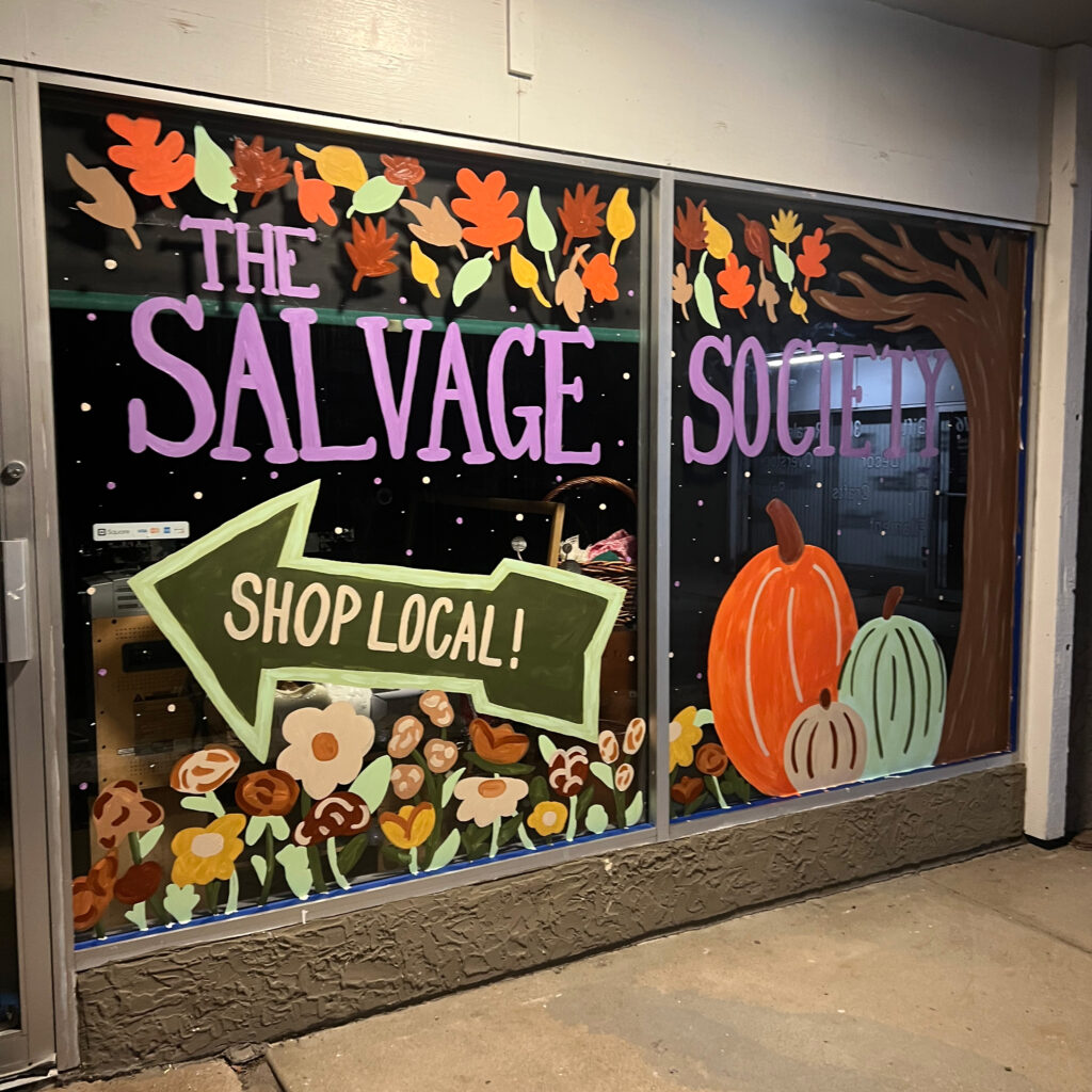 Salvage Society Window painting mural fall